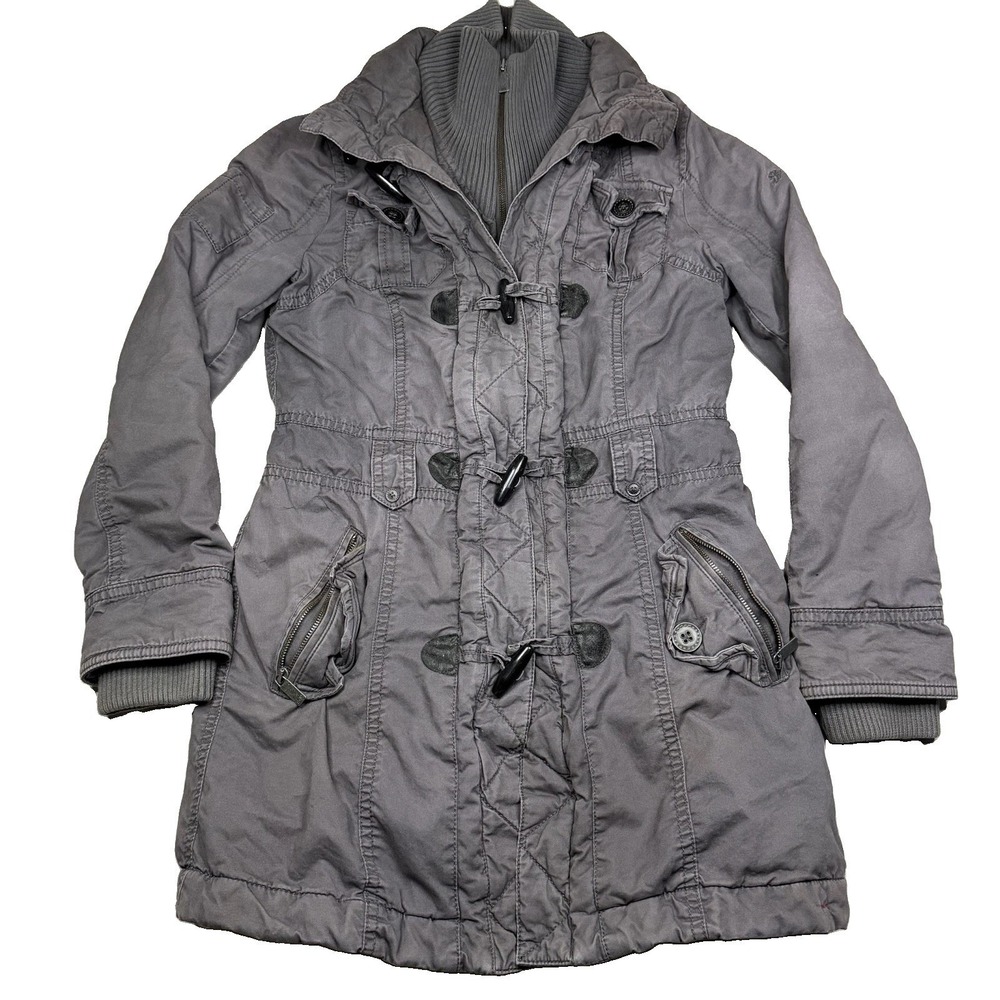 Vintage Y2K EDC By Esprit Gray Utility Canvas Military Jacket Full Zip Women L